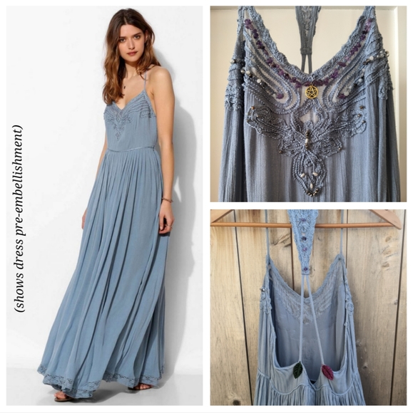 Urban Outfitters Dresses & Skirts - Kimchi Blue Embellished, Beaded "Dove Crinkle Gauze Maxi" Dress